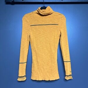 NWOT Victoria Beckham Mustard Yellow Ruffle Cuff Stripe Detail Sweater S